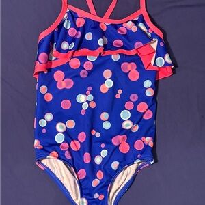 Lands' End Kids Swim One Piece - Blue and Pink Bubbles